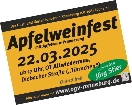 Herzlich Willkommen 
beim Obst- und Gartenbauverein Ronneburg !   